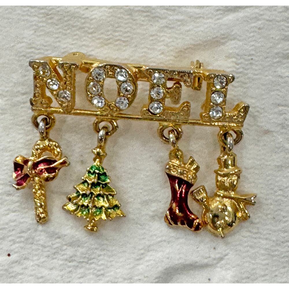 Vintage AVANTE “NOEL” Christmas Pin Brooch with Dangling Charms CP10